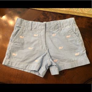 Vineyard Vines Girls Seersucker Blue Pink Striped Whale Shorts Sz 8